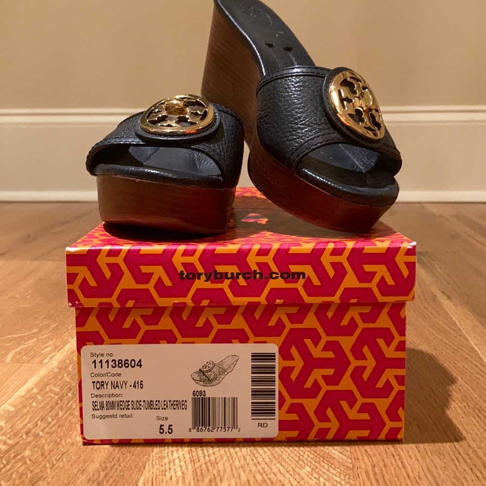 Tory Burch navy wedges size 5.5